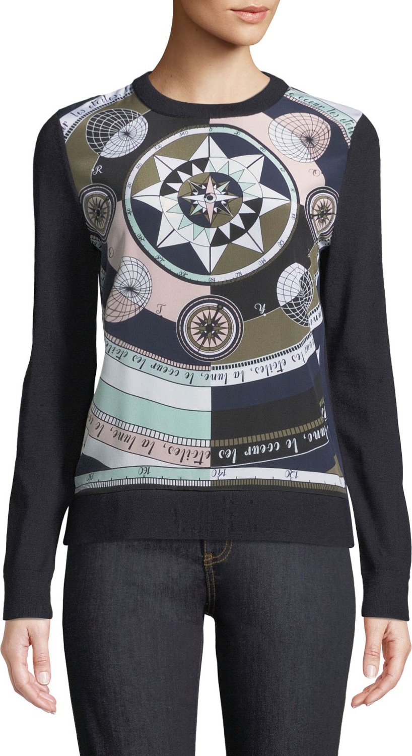 Tory Burch Constellation Pattern Silk Sweater
