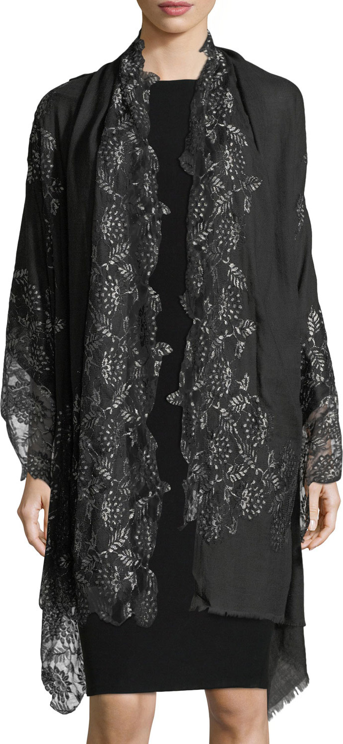 Bindya Pumice Lace-Overlay Evening Stole/Wrap