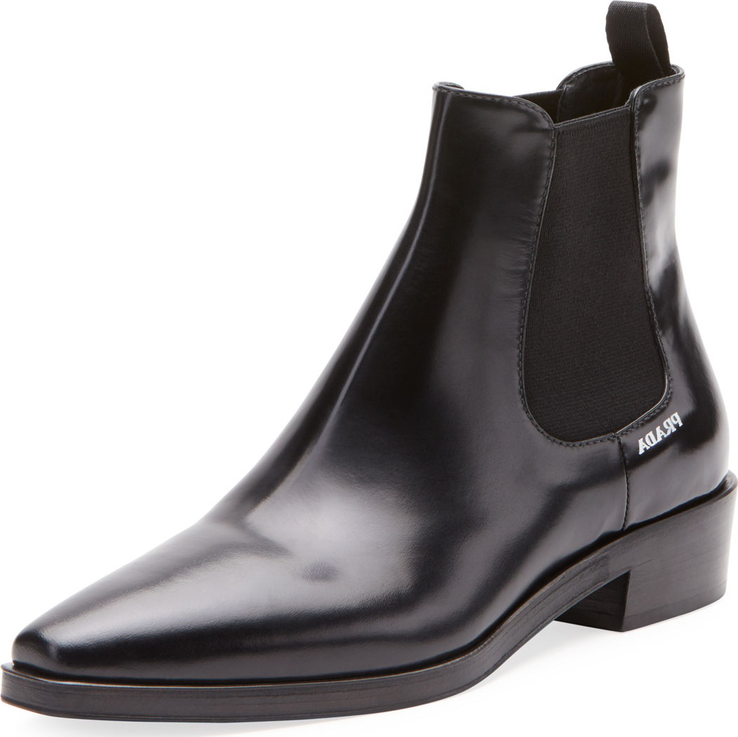 Prada Pointed Leather Ankle Bootie