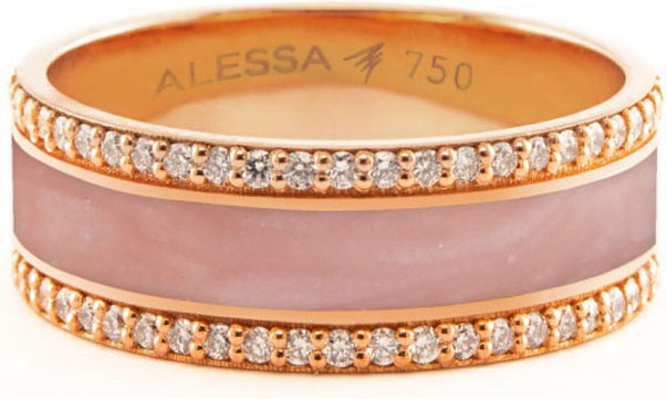 Alessa Jewelry Spectrum Painted 18k Rose Gold Ring w/ Diamond Trim, Pink, Size 8.5