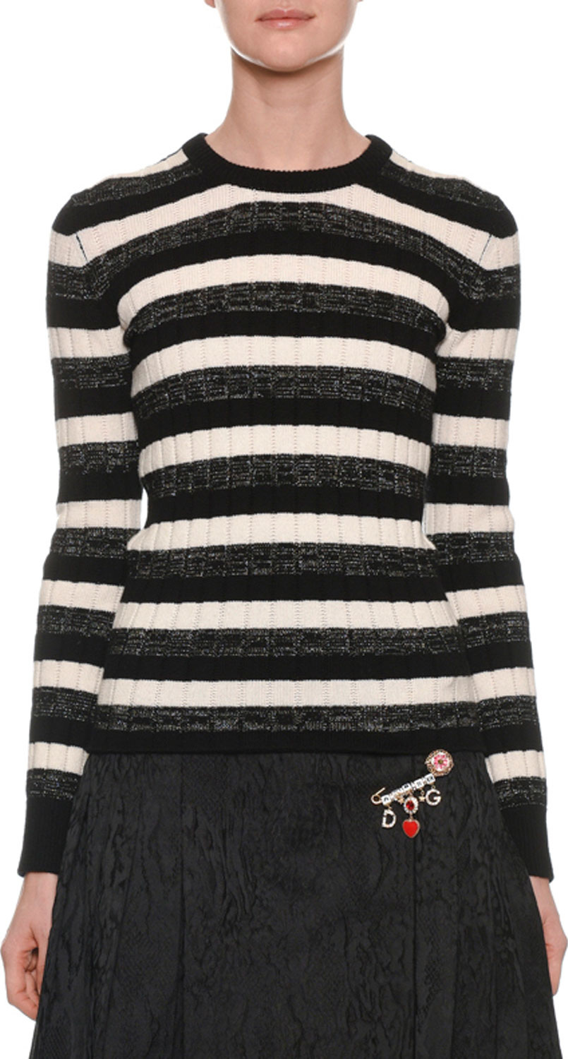 Dolce & Gabbana Long-Sleeve Crewneck Striped Ribbed Wool Sweater