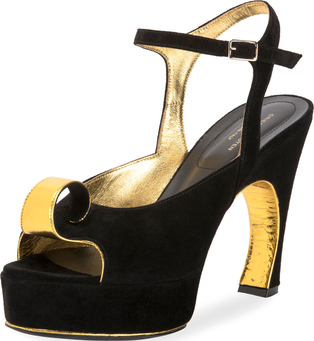 Dries Van Noten Deco-Heel Suede Platform Sandal