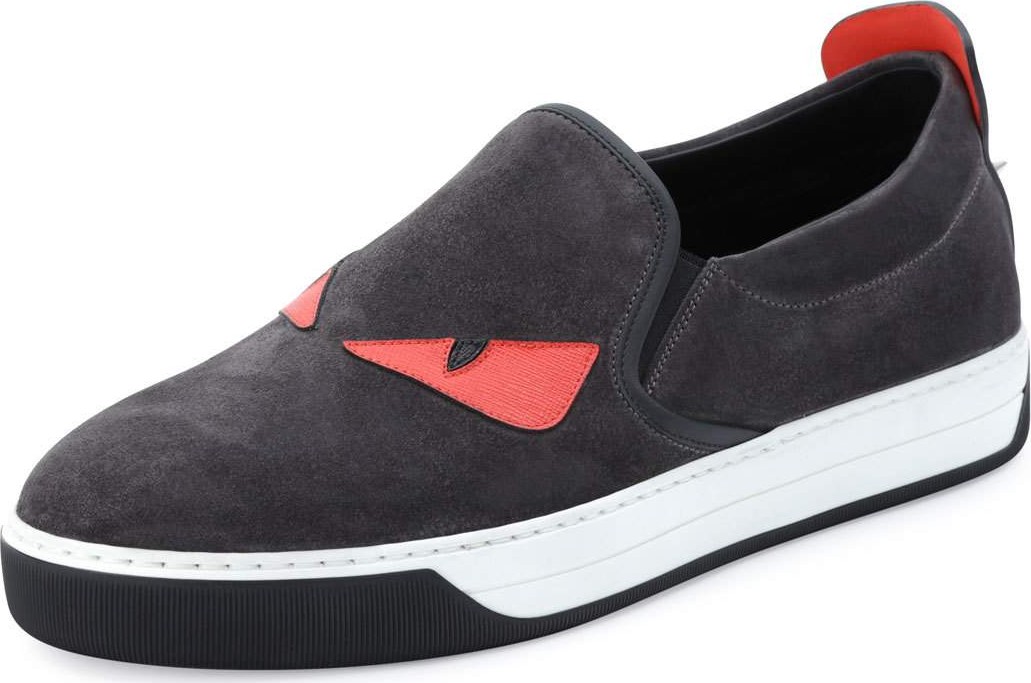 Fendi Men's Monster Slip-On Sneakers, Black