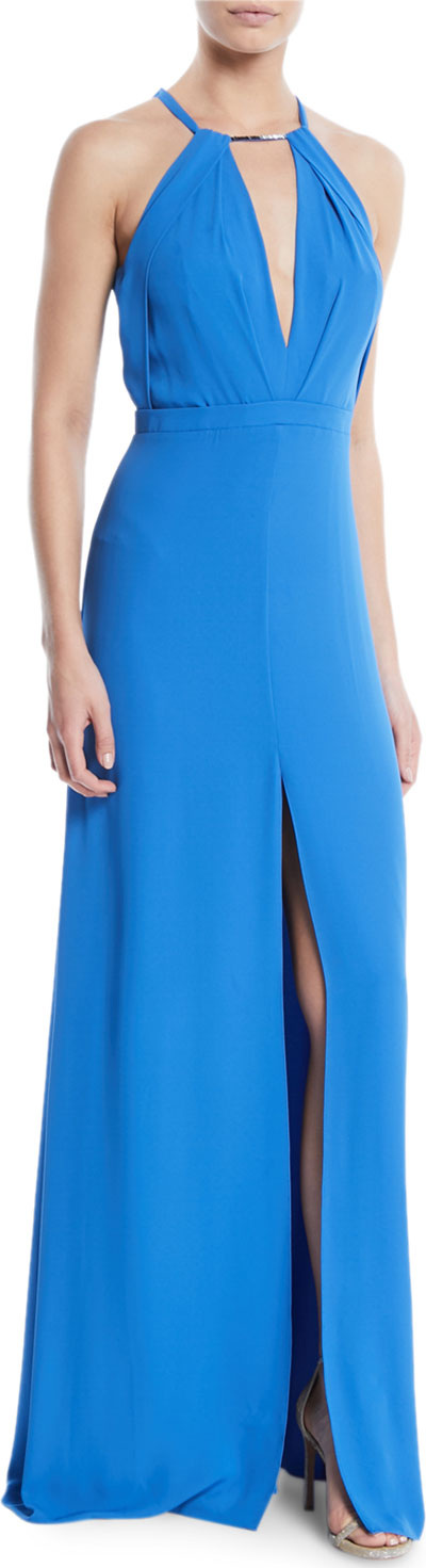 HALSTON HERITAGE Flowy Keyhole Cutout Sleeveless Gown