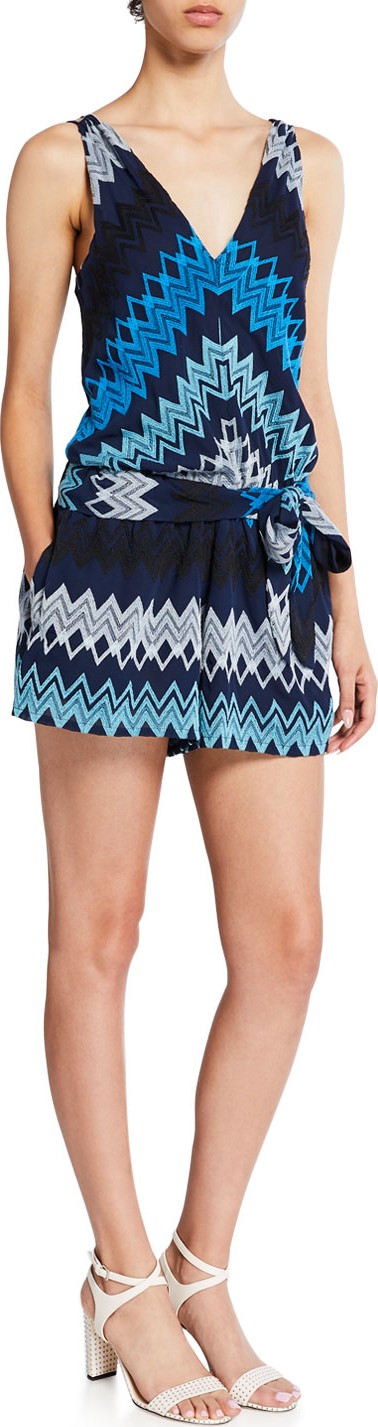 Ramy Brook Bernie V-Neck Waist-Tie Romper