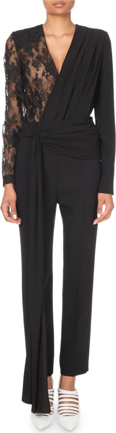 Givenchy Lace-Sleeve Wrapped Jumpsuit