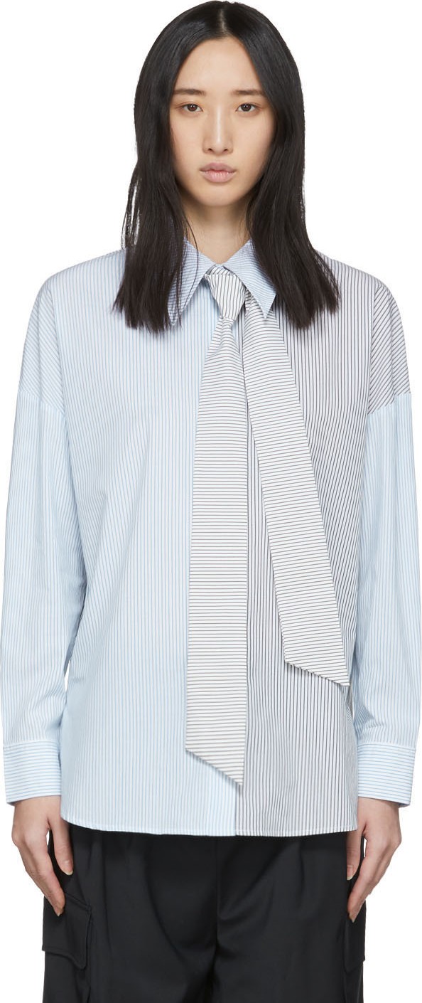 Tibi Blue Collage Stripe Shirting Shirt
