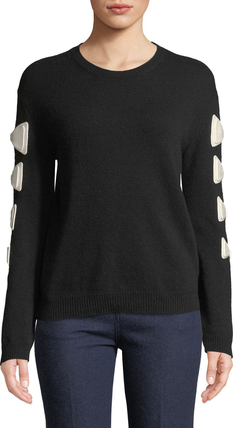 Valentino Crewneck Bow Long-Sleeve Wool-Cashmere Sweater