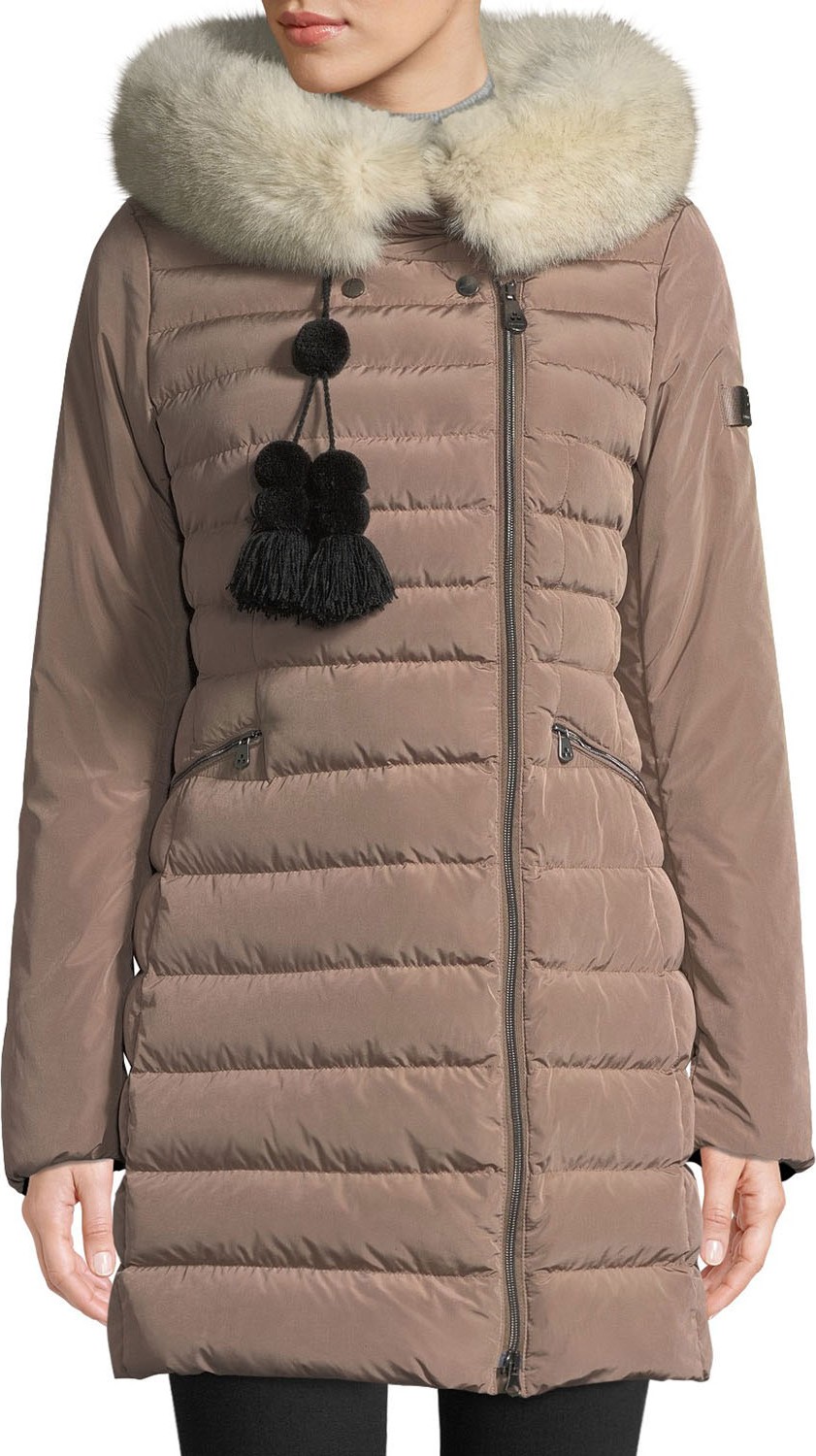 Peuterey Seriola Puffer Coat w/ Fur Trim & Pompoms