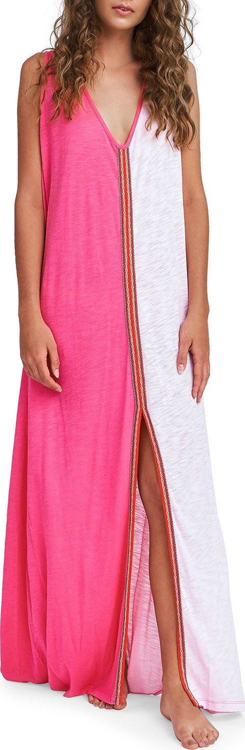 Pitusa Lara Two-Tone Split-Front Coverup Maxi Dress