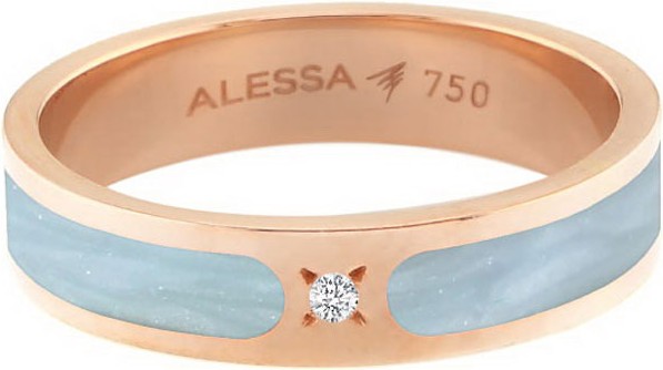 Alessa Jewelry Spectrum Painted 18k Rose Gold Stack Ring w/ Diamond, Light Blue, Size 8