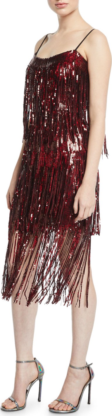 Dress the Population Roxy Sequin Fringe Sleeveless Dress