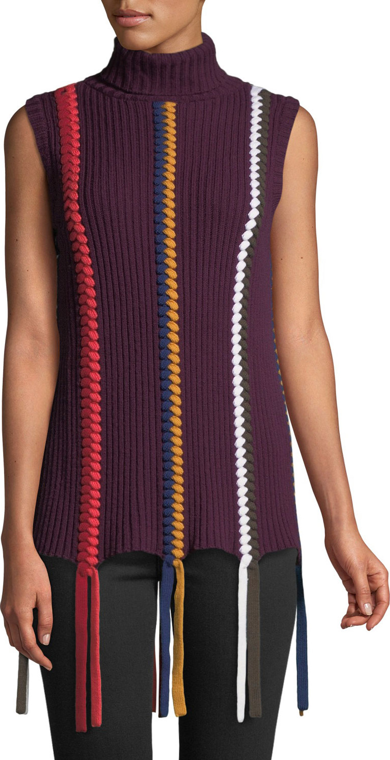 Derek Lam 10 Crosby Sleeveless Turtleneck Sweater with Braided Details