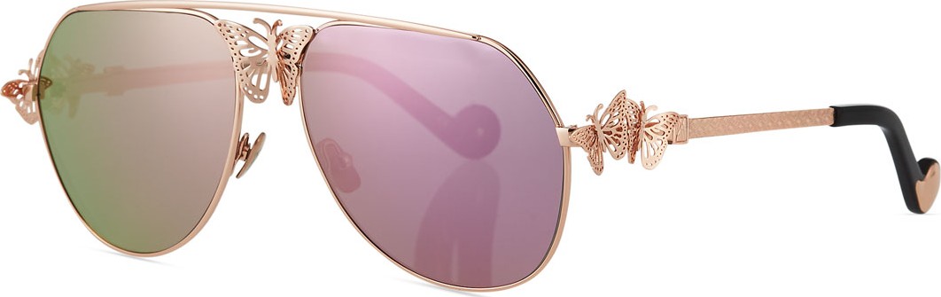 Anna Karin Karlsson Miss Rosell Aviator Sunglasses w/ 3D Butterfly Detail, Rose