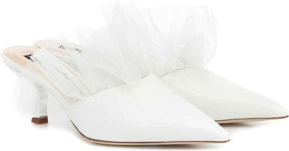 Midnight 00 Leather and tulle mules