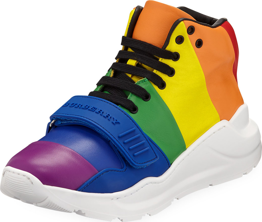Burberry London England Regis Rainbow Stripe High-Top Sneakers