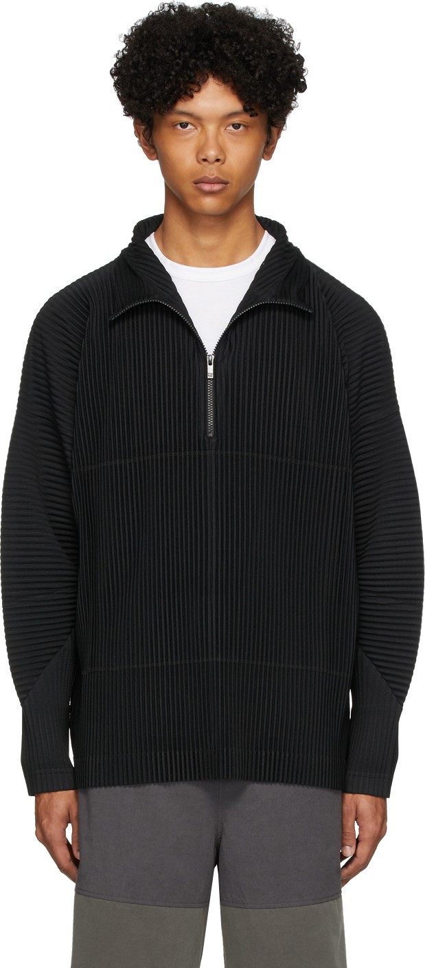 Homme Plissé Issey Miyake Black Pleated Half-Zip Pullover