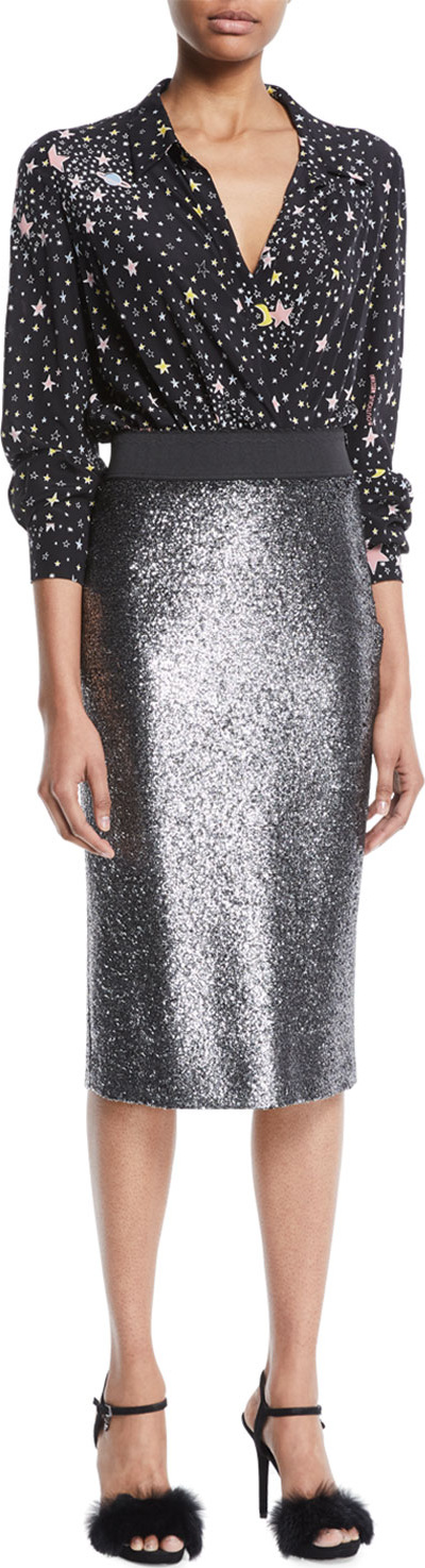 Boutique Moschino Star-Print Long-Sleeve Bodysuit