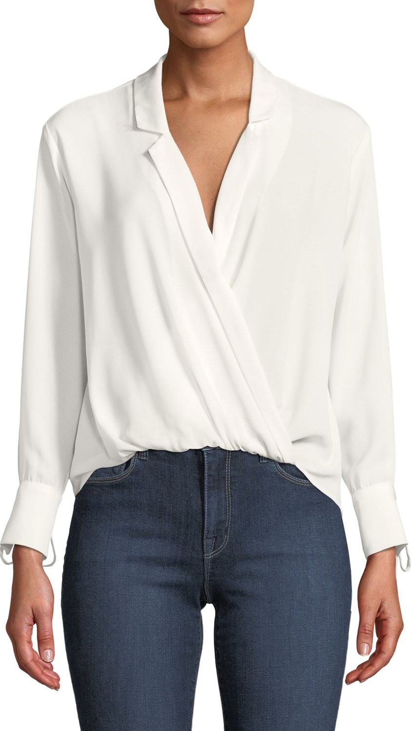 LIKELY Georgette Draped V-Neck Long-Sleeve Top