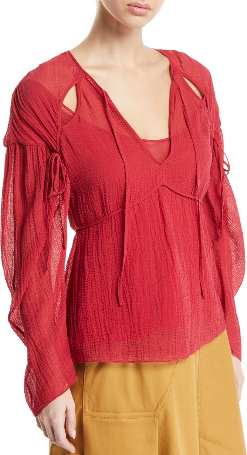 3.1 Phillip Lim Long-Sleeve Textured Keyhole Blouse