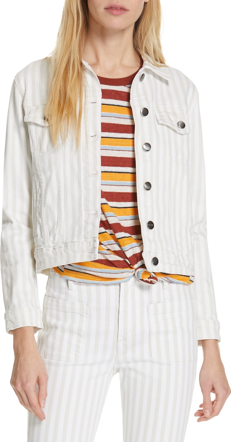 FRAME DENIM Le Vintage Stripe Crop Denim Jacket