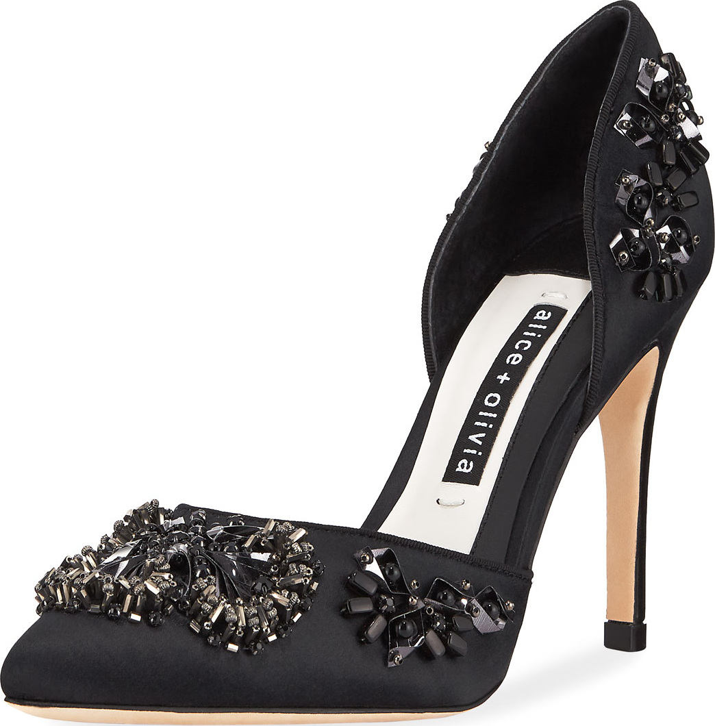 Alice + Olivia Dahra Embellished Satin d'Orsay Pump