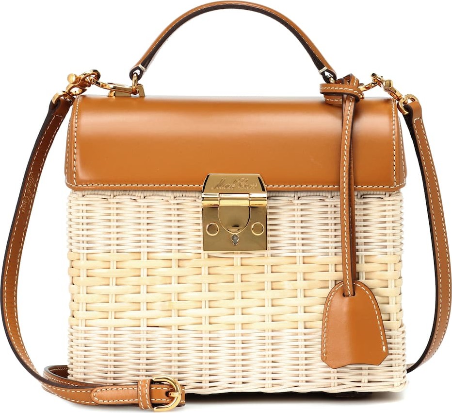 Mark Cross Sara leather and rattan tote
