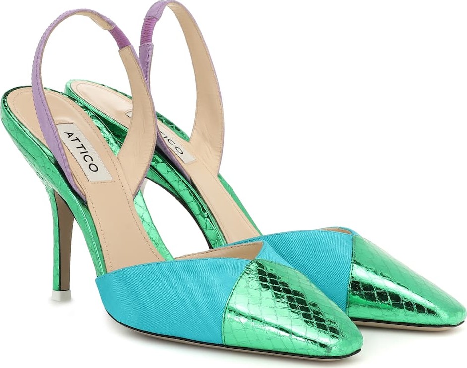 Attico Leather and moire sandals