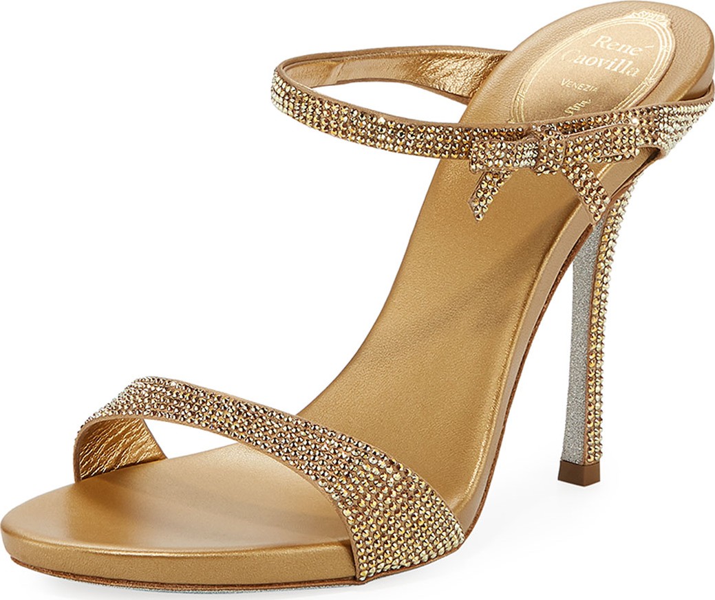 Rene Caovilla Strass Metallic Slide Sandals