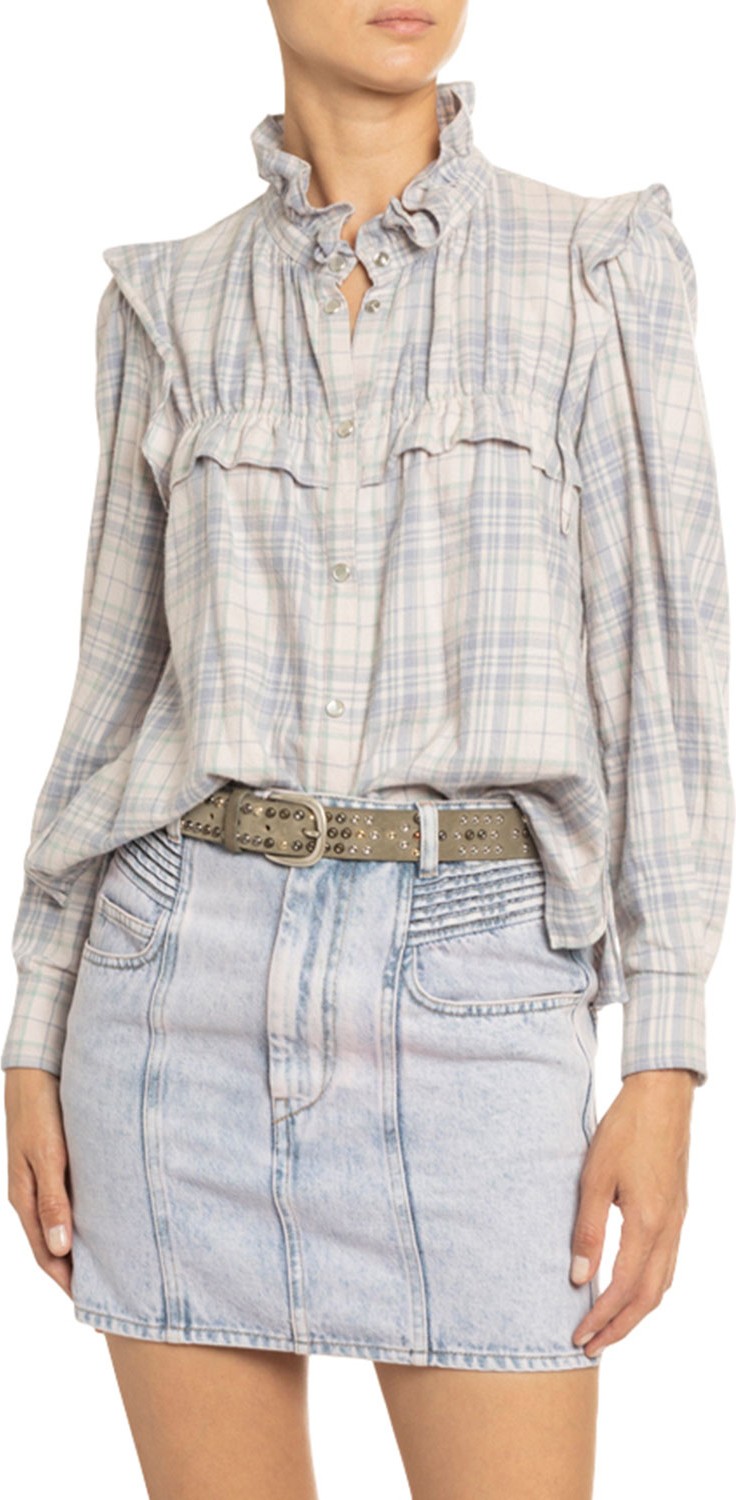 Isabel Marant Etoile Idety Ruffle-Trim Checked Cotton Shirt