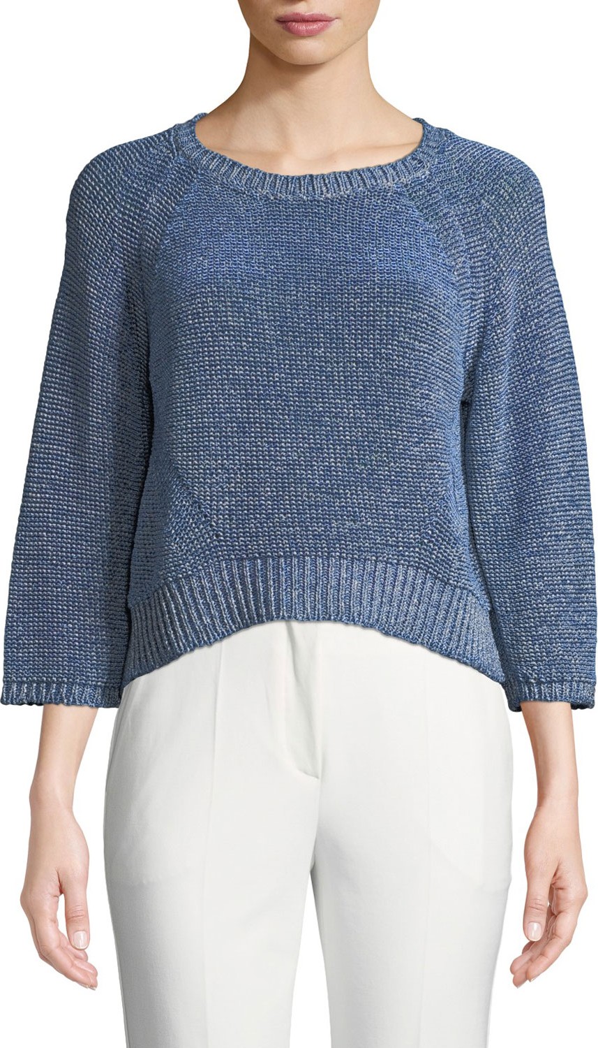 Emporio Armani 3/4-Sleeve Heathered Mesh Sweater