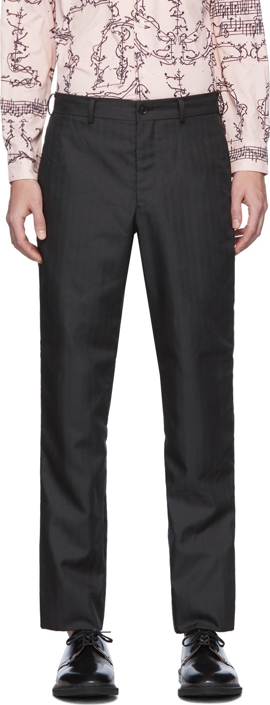 Comme des Garçons Homme Deux Black Herringbone Textured Trousers