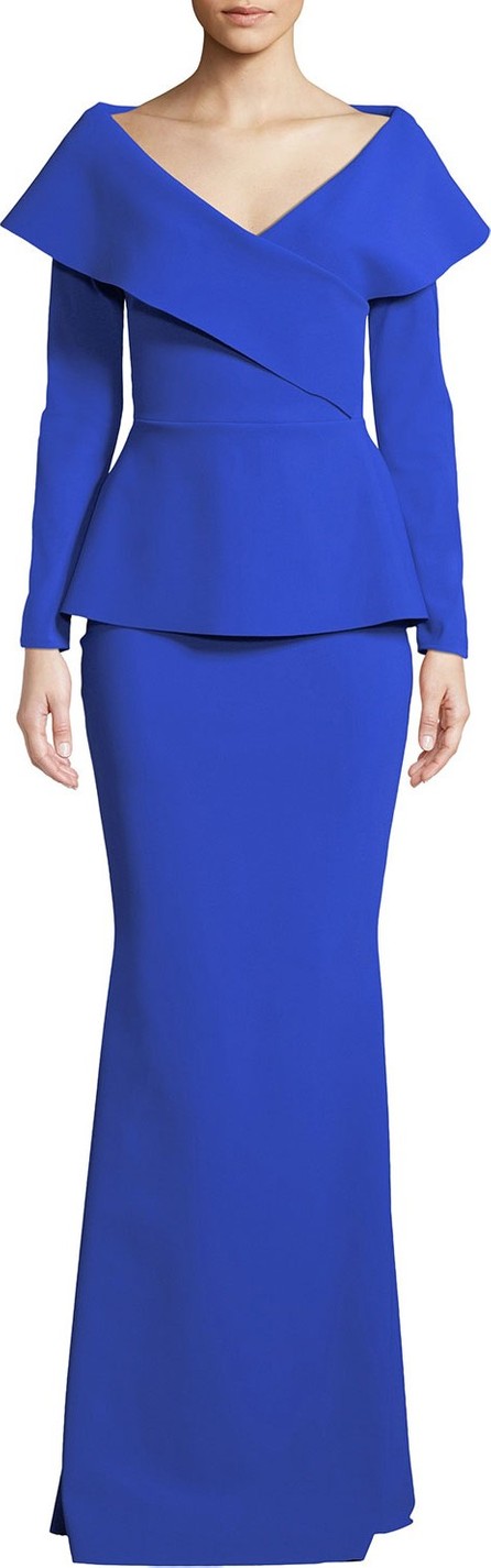 La Petite Robe di Chiara Boni Venussia Portrait-Neck Peplum Gown La Petite Robe di Chiara Boni Venussia Portrait-Neck Peplum Gown