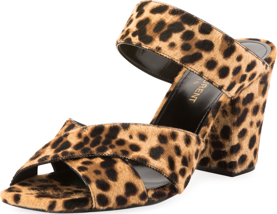 Saint Laurent Oak Printed Calf Hair Slide Sandals