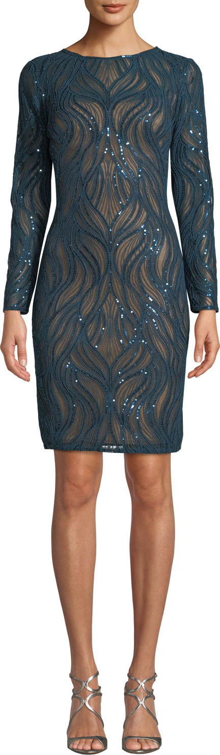 Tadashi Shoji Sequin Long-Sleeve Sheath Dress