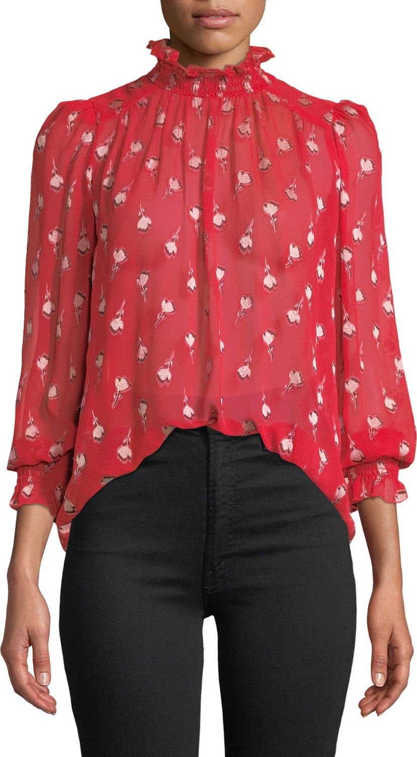 ba&sh Malawi High-Neck Floral Long-Sleeve Top