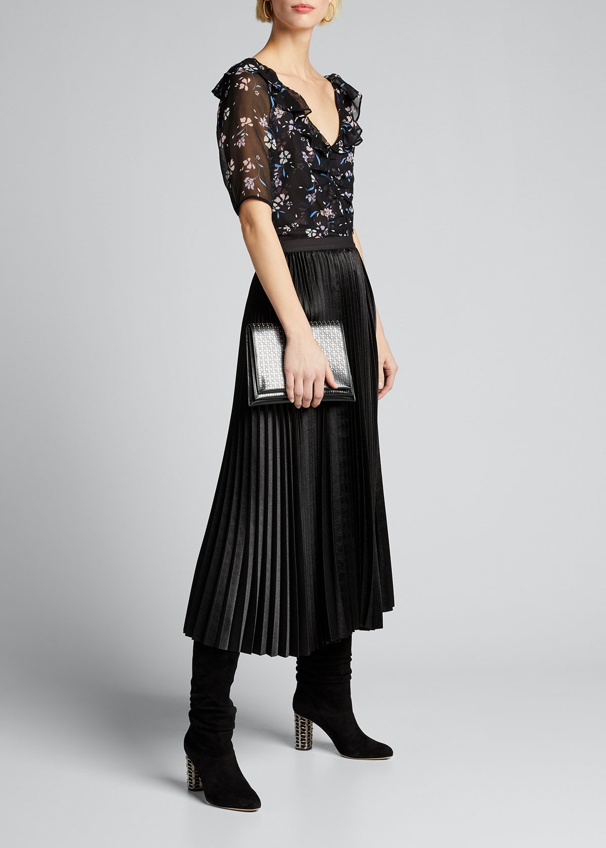 Veronica Beard Ayia Floral-Print Ruffle Blouse