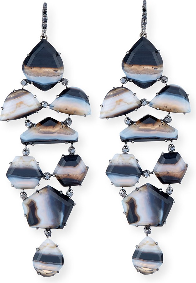 Shawn Ames Eloise Black & White Agate Earrings with Black Diamonds