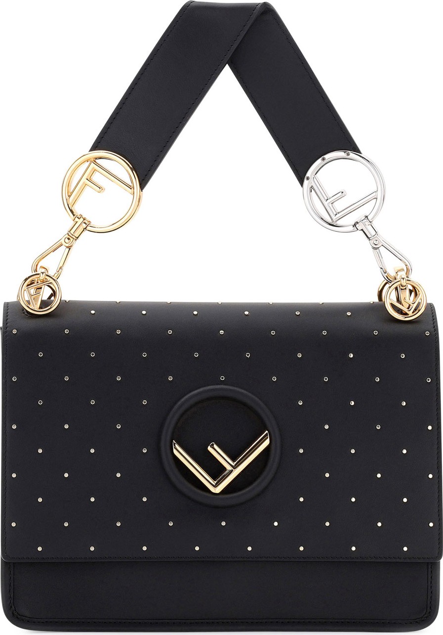 Fendi Kan I Logo Seal Studded Leather Shoulder Bag