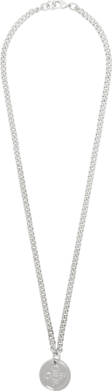 Off White Silver Logo Cross Necklace