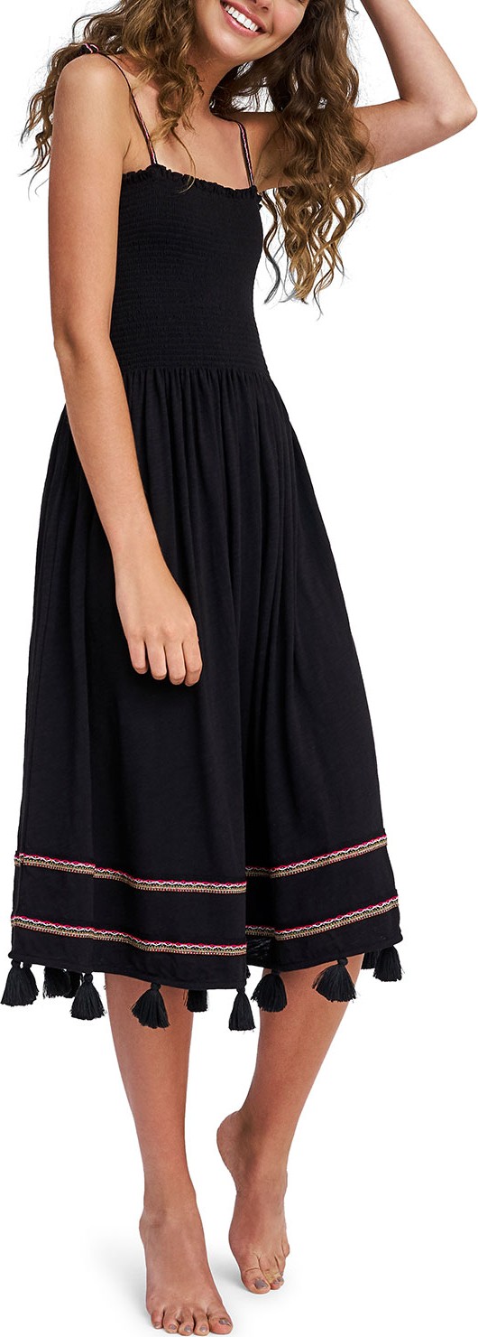 Pitusa Bella Smocked Midi Coverup Dress with Tassels