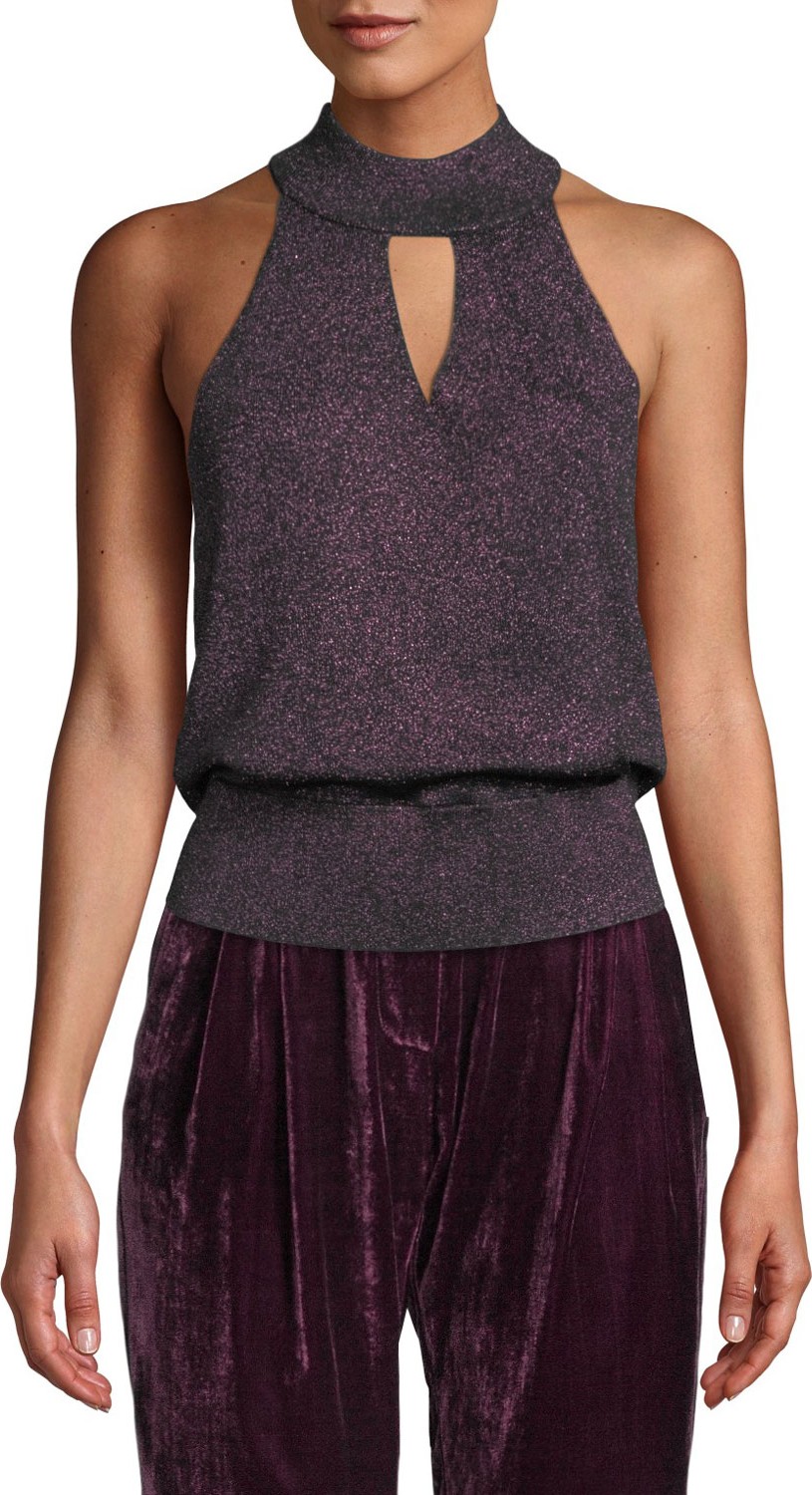 Parker Fern Knit Metallic High-Neck Sleeveless Top