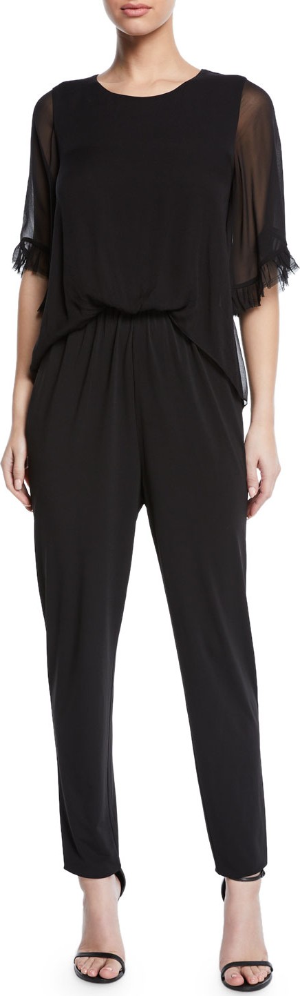 KOBI HALPERIN Doria Sheer-Sleeve Jumpsuit