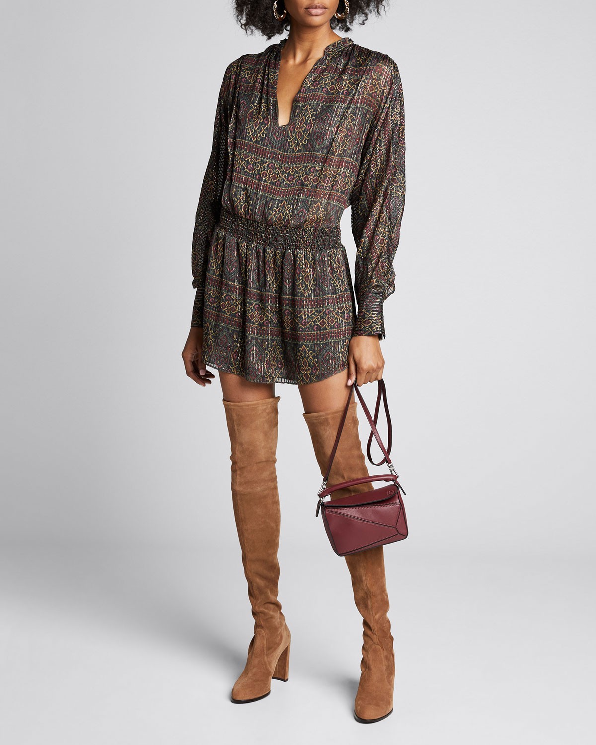 FRAME DENIM Paisley Long-Sleeve Party Dress