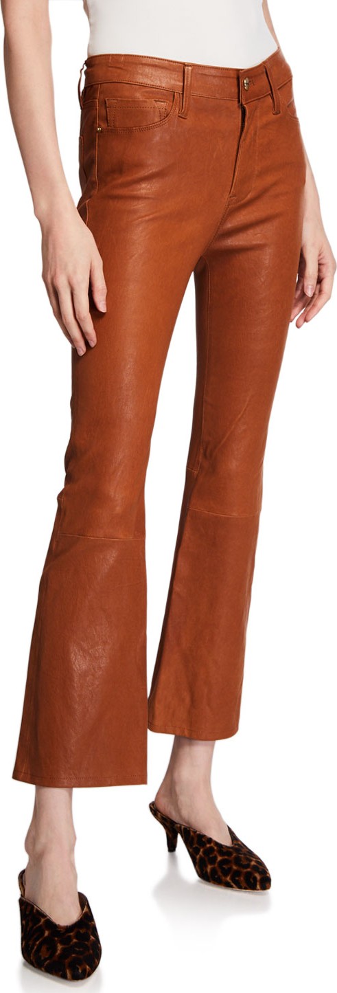 FRAME DENIM Le Crop Mini Boot-Cut Leather Pants