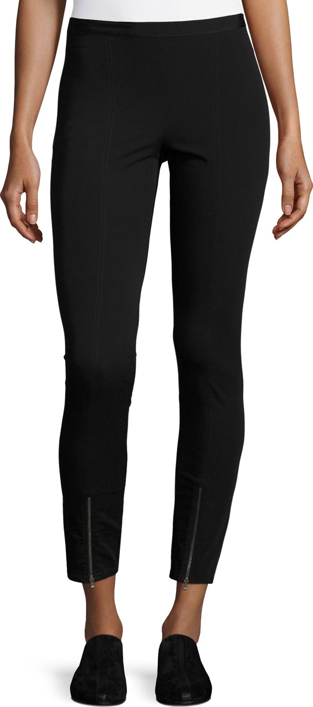 Helmut Lang Ponte Zip-Cuff Reflex Leggings, Black