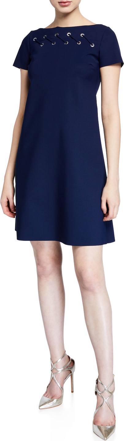 La Petite Robe di Chiara Boni Rosario Cap-Sleeve Looped Grommet A-Line Dress