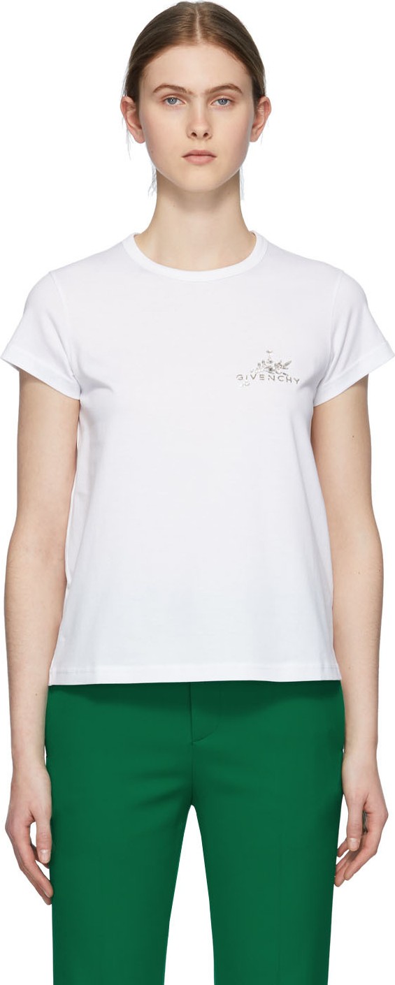 Givenchy White Crystal Floral Logo T-Shirt
