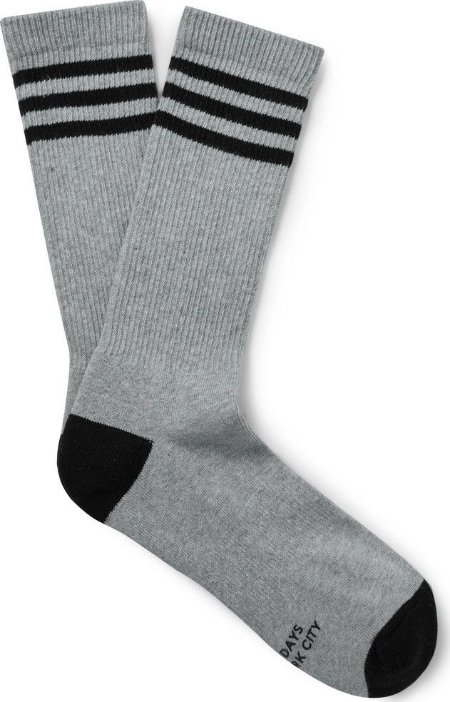 SATURDAYS NYC Striped Ribbed Stretch Cotton-Blend Socks