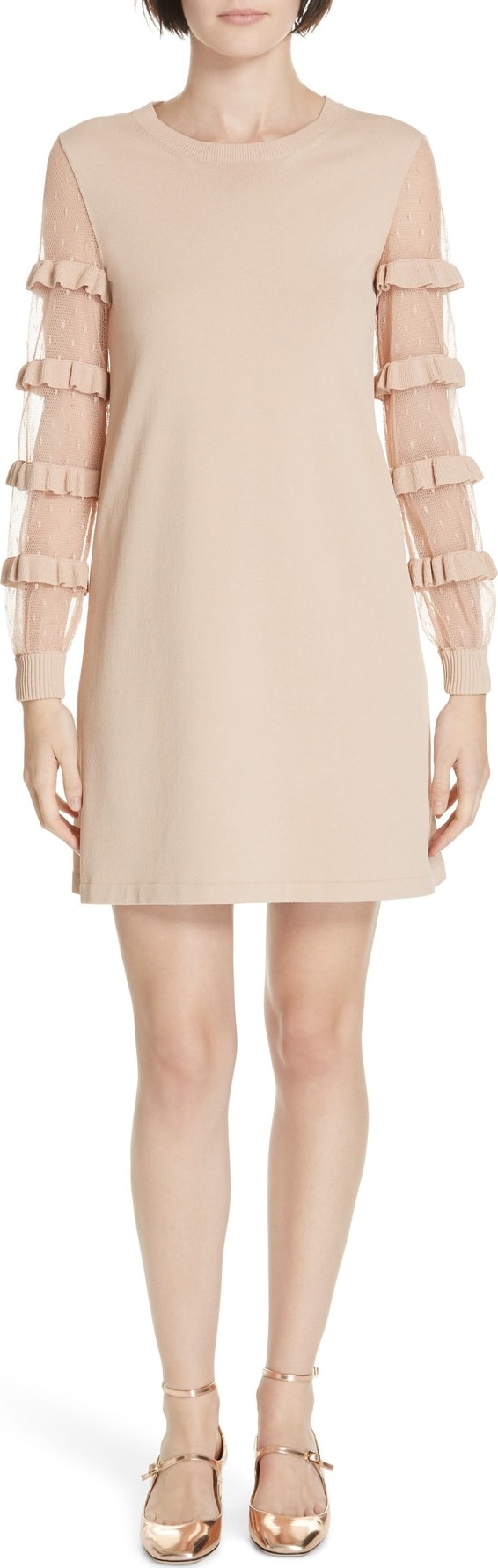 RED Valentino Ruffle Point d'Esprit Sweater Dress